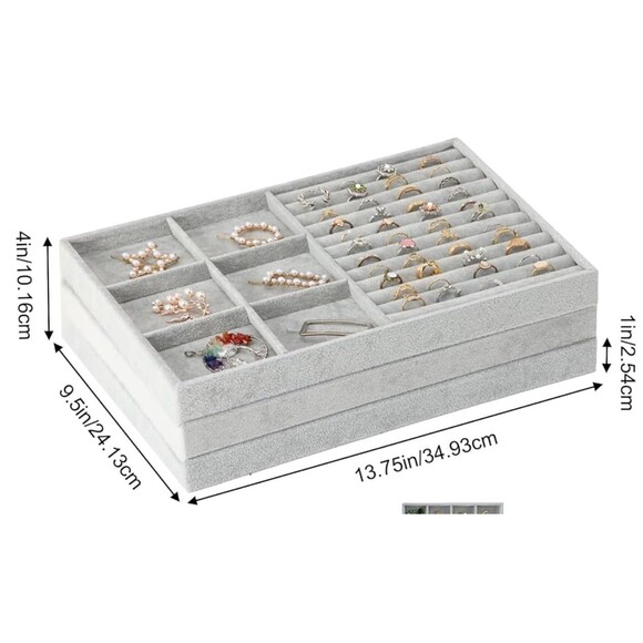 Fixwal 13.8in Jewelry Organizer Trays, Large Stackable Jewelry Tray for Drawers, - Picture 3 of 3